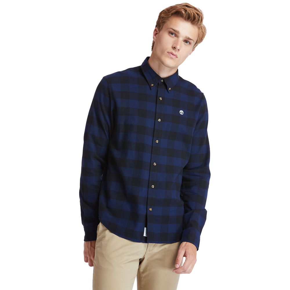 Camisa Timberland Argentina Hombre - Mascoma River Slim-Fit Long-Sleeve Check - Azul Marino - UTOJVG